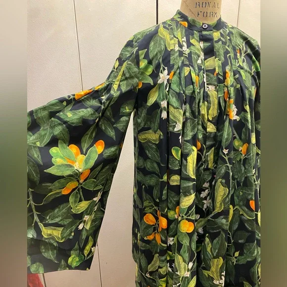 Oscar de la Renta Green Floral Pintuck Fortunella Mini Dress